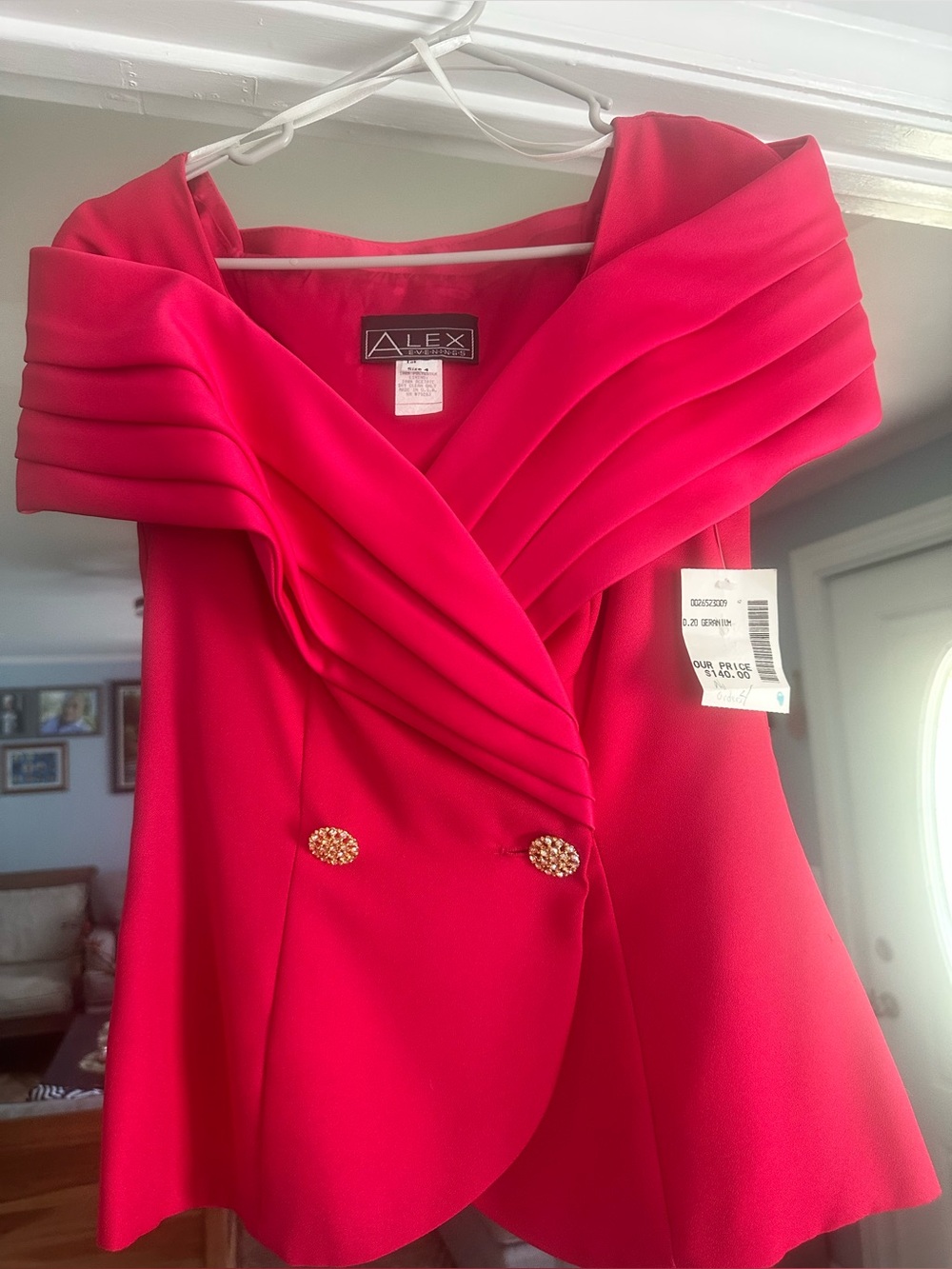 Vintage 80’s Alex Evenings Fuchsia Off-Shoulder Draped Blouse with Gold Buttons